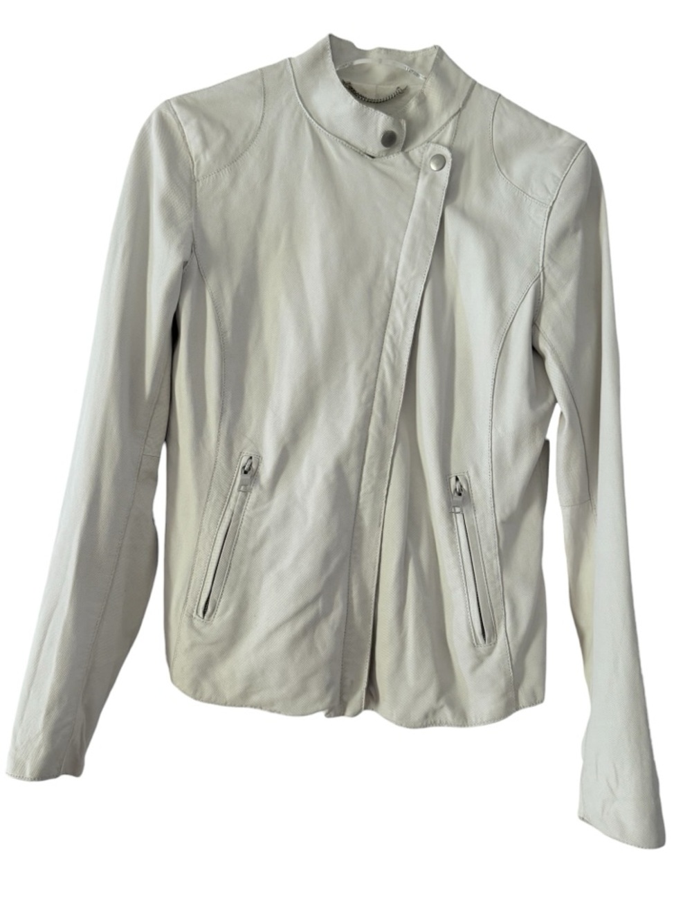 100% Leather Banana Republic Off White Bone Moto Jacket Size Small